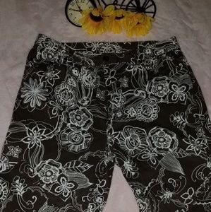 LOFT Brown long pants with floral print Lof t.